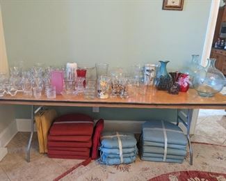 Seat cushions, vases, glass jars and holders