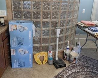 Scale, toddler toilet seat, matching trash cans, adult raised toilet seats