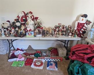Santas and snowmen, stockings, Christmas storage bags and containers