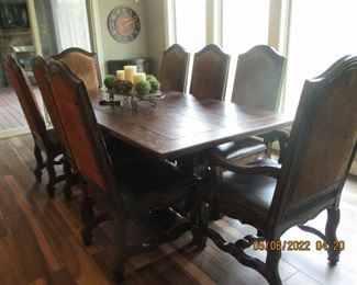 Farm house style distressed dining table with 8 chairs