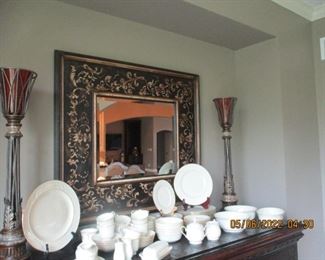 Lenox China with 2 heavy large lamps on each side and decorative mirror