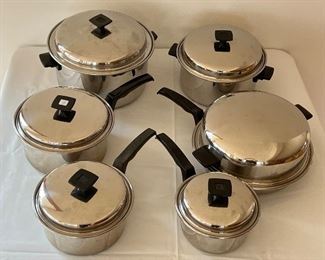 Six Pieces of Flavorseal by Cory Cookware Items. Items are crafted from zirconium stainless steel and are in very good condition with light wear/use. 