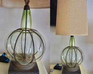 Vintage mid century glass and iron lamp
