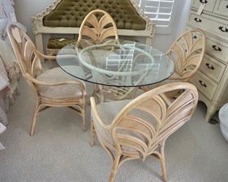 vintage split reed and bamboo/rattan palm leaf table set
