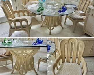 Vintage American Drew split reed table and chairs plus great glassware