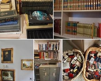 Books, artwork, and matches collection