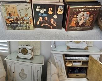 vintage stereo console and records