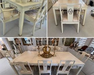 AVAILABLE FOR PRESALE - Vintage Teak Chinoiserie dining table and chairs