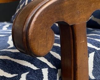 Pair of Hickory Chair French country ladder back lounge chairs upholstered in a Schumacher Zebra print with ottoman. Chairs measure 28" W x 35" D. Ottoman is 28" x 20." Photo 4 of 7.