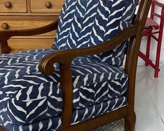 Pair of Hickory Chair French country ladder back lounge chairs upholstered in a Schumacher Zebra print with ottoman. Chairs measure 28" W x 35" D. Ottoman is 28" x 20." Photo 2 of 7.