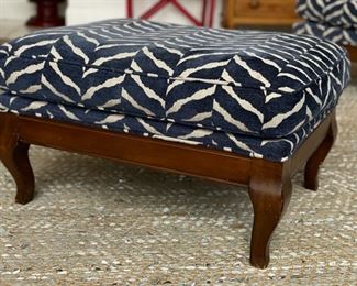 Pair of Hickory Chair French country ladder back lounge chairs upholstered in a Schumacher Zebra print with ottoman. Chairs measure 28" W x 35" D. Ottoman is 28" x 20." Photo 5 of 7.