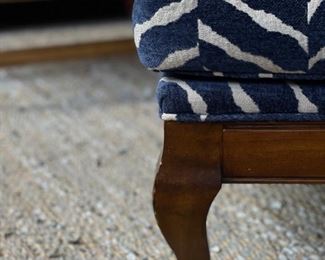 Pair of Hickory Chair French country ladder back lounge chairs upholstered in a Schumacher Zebra print with ottoman. Chairs measure 28" W x 35" D. Ottoman is 28" x 20." Photo 7 of 7.