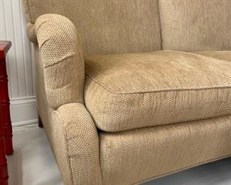 Hickory Chair chenille upholstered three-seat sofa on casters. Measures 88" W x 38" D. Photo 3 of 3.