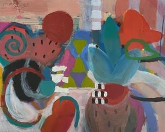 Mimi LaPlant original acrylic in white lacquer frame. Measures 36" x 30." Photo 2 of 3.