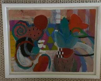 Mimi LaPlant original acrylic in white lacquer frame. Measures 36" x 30." Photo 1 of 3.