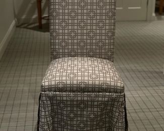 Set of 4 Ballard Designs Parsons chairs with custom lattice slip covers. Each measures 18" W x 20" D with 18" seat height. Photo 1 of 4.