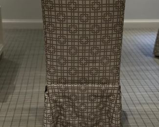 Set of 4 Ballard Designs Parsons chairs with custom lattice slip covers. Each measures 18" W x 20" D with 18" seat height. Photo 2 of 4.