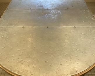 Custom Alexis Vintiques zinc-top extension table. Measures 46" - 78" W x 48" D with two 16" leaves. Photo 2 of 3.