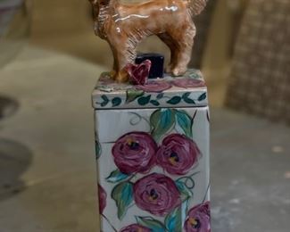 Decorative lidded canister with "dog handle."