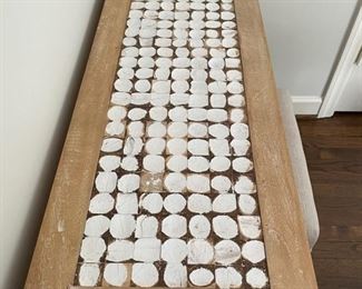 Limed-wood console with faux shell polka dot top. Measures 36" x 30" H x 12" D. Photo 1 of 2.