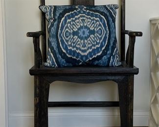 Arhaus Ming Chair shown with down-filled IKAT pillow. Measures 26" W x 20" D x 73.5" H. Photo 2 of 6.