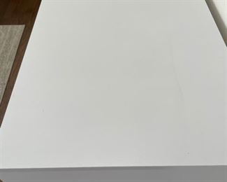 Parsons-style white desk with gold metal frame. Measures 42" W x 19" D x 31" H. Photo 3 of 3.