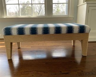 Natural fiber wrapped bench with Schaumacher-style IKAT upholstery. Measures 48" W x 21" D x 19" H. Photo 1 of 3.