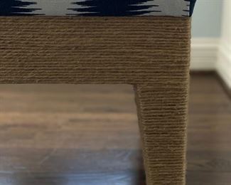 Natural fiber wrapped bench with Schaumacher-style IKAT upholstery. Measures 48" W x 21" D x 19" H. Photo 3 of 3.