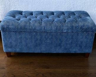 Tufted storage bench upholstered in Jane Churchill fabric. Measures 40" W x 19" D x 18" H. Photo 1 of 2.