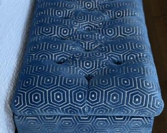 Tufted storage bench upholstered in Jane Churchill fabric. Measures 40" W x 19" D x 18" H. Photo 2 of 2.