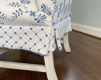 Jeff Zimmerman blue & white upholstered arm chair. Photo 4 of 4.