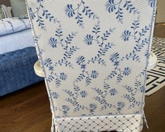Jeff Zimmerman blue & white upholstered arm chair. Photo 3 of 4.