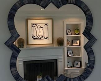 Blue "mother-of-pearl" style geographic mirror - 2 available. Each measures 30" x 30." Photo 1 of 2.