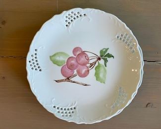 Set of 8 (7 shown) lattice trim fruit motif salad/dessert plates. Photo 5 of 7.