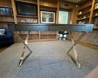 One Kings Lane X-Leg Desk in Brown/Chrome. Measures 48" W x 24" D x 29.5" H. Photo 1 of 3.