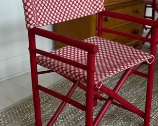 Pair of red Directors chairs upholstered in Jane Churchill fabric. Photo 1 of 3.