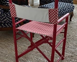 Pair of red Directors chairs upholstered in Jane Churchill fabric. Photo 2 of 3.