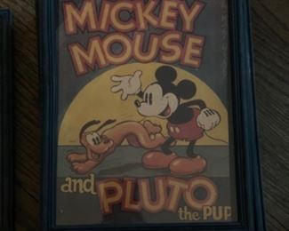 Vintage Mickey Mouse and Pluto the Pub framed advertisement.