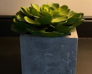 Faux cactus in faux concrete planter.