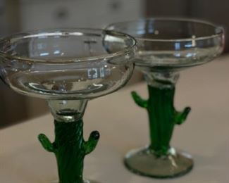 Set of 6 hand-blown glass margarita glasses.