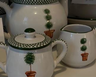 Sample of Deruta of Italy porcelain serving accessories. Other items not pictured include salad bowls, platters, tureens and flowerpots. Photo 2 of 3.