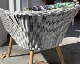 Mid-century modern-style woven all-weather wicker chair. Photo 2 of 2.