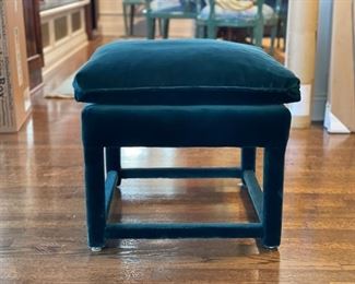 Ottoman/Bench upholstered in teal velvet - 2 available. Each measures 20" x 24". Photo 2 of 3.