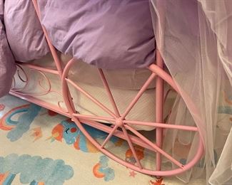 Pink twin pumpkin carriage bed with canopy and Casper mattress set. Photo 2 of 3.