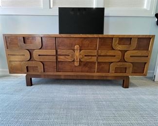 Mid-Century Lane Brutalist dresser / bureau / sideboard / server. Measures 77" W x 18" D x 29.5" H. Photo 1 of 3.