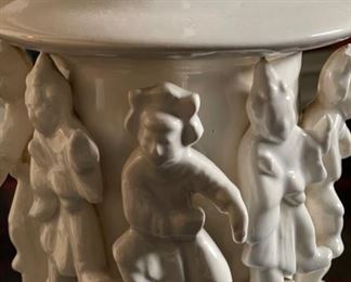 Vintage white lamp with Asian motif. Measures 38" H. Photo 3 of 4.