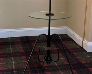 Vintage French floor lamp with glass tray table - 2 available. Measures 66" H. Photo 2 of 4.