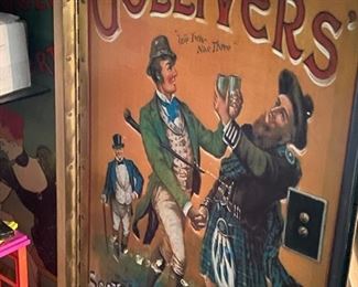 Vintage decoupage booze label bar cabinet purchased at Lot Road Auctions, Chelsea. Measures 30" W x 14" D x 44" H. Photo 4 of 5.