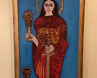 Vintage Cuban folk art signed by artist: Santa Barbara. Measures 24" x 40."
