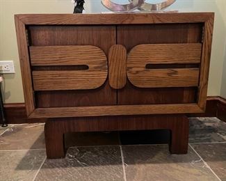 Pair of mid-Century Lane Brutalist side tables. Each measures 26" W x16" D x21" H.